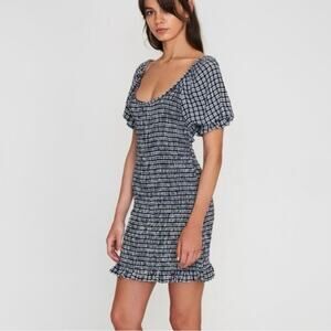 Anthropologie Faithfull The Brand Milia Smocked Gingham Puff Sleeve Mini Dress 6